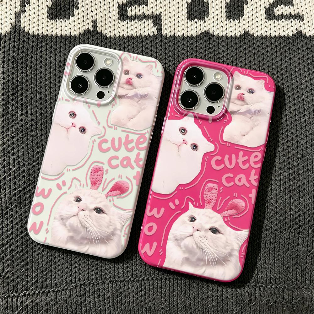White Cat Phone Case For Iphone 17 16 15 14 Plus 13 Pro Max 12 11 17Air Funda Shockproof Cover Coque