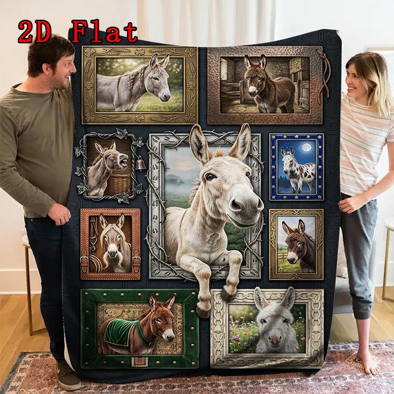 Donkey Portraits 2D Flat Pattern Flannel Blanket, High quality All Seasons, Home Decor, Warmth and Comfort, Perfect for Christmas Gifts.