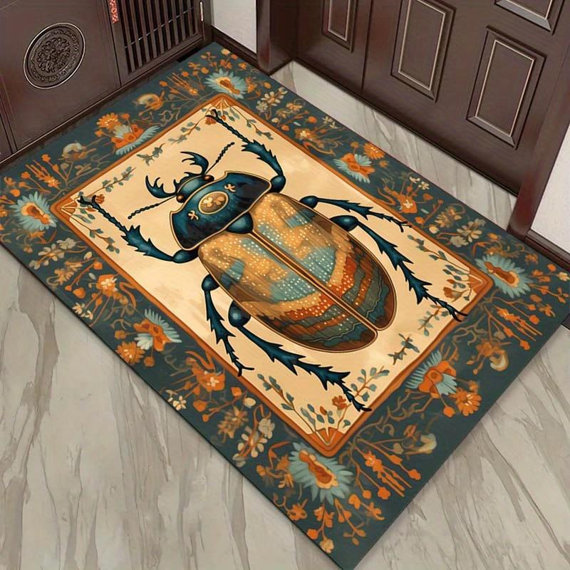 Vintage Beetle Design Rug for Boho Interiors | Floral Patterned Area Rugs | Unique Living Room Decor Skid resistant carpet