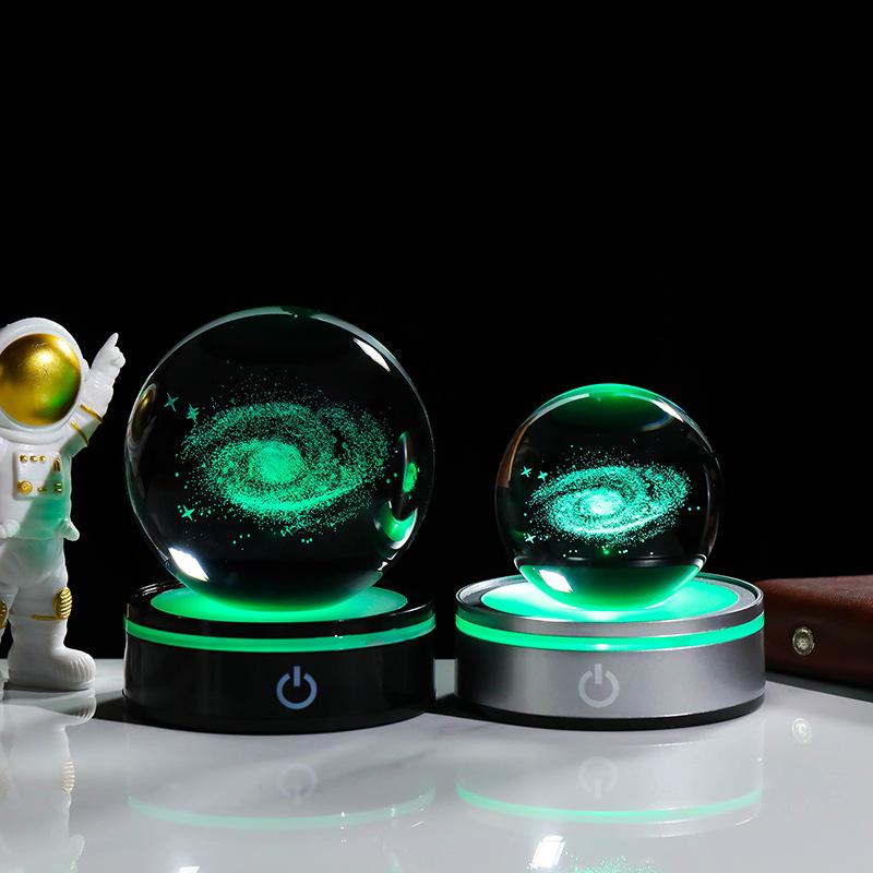 3D Lazer Kazımalı Yıldızlı Gökyüzü Gece Lambası Kristal Küre