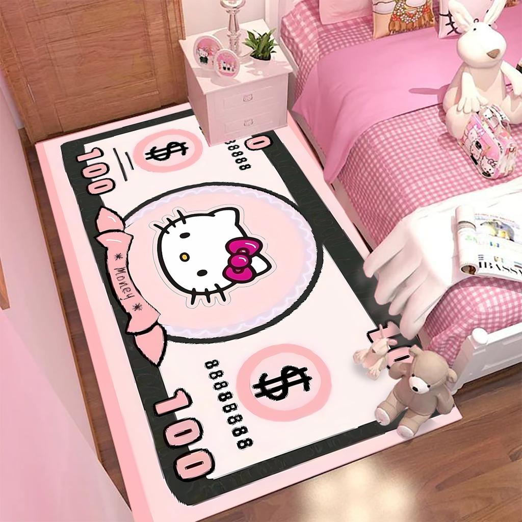Cute Hello Kitty Cartoon Print Rug, Non-slip and Stain-resistant, Perfect for Bedroom and Living Room Home Decor.