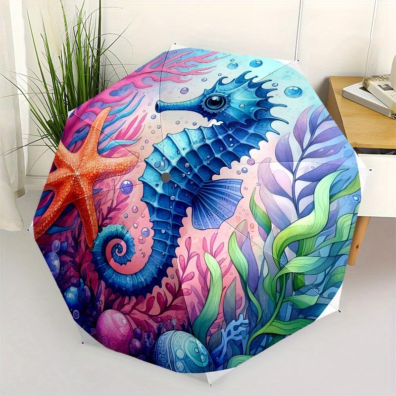 1pc Oceanic Whimsy Umbrella with Plastic Handle,Suitable for All Seasons Home Travel Outdoor UmbrellaB1640