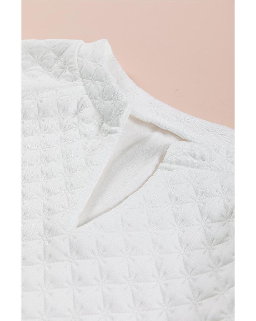 Azura Exchange White Split Neck Quilted Long Sleeve Top
