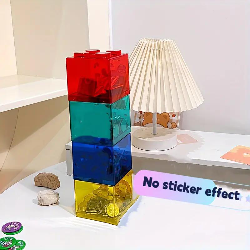 Stackable Building Block Piggy Bank - Transparent Plastic Coin Organizer for Kids & Adults