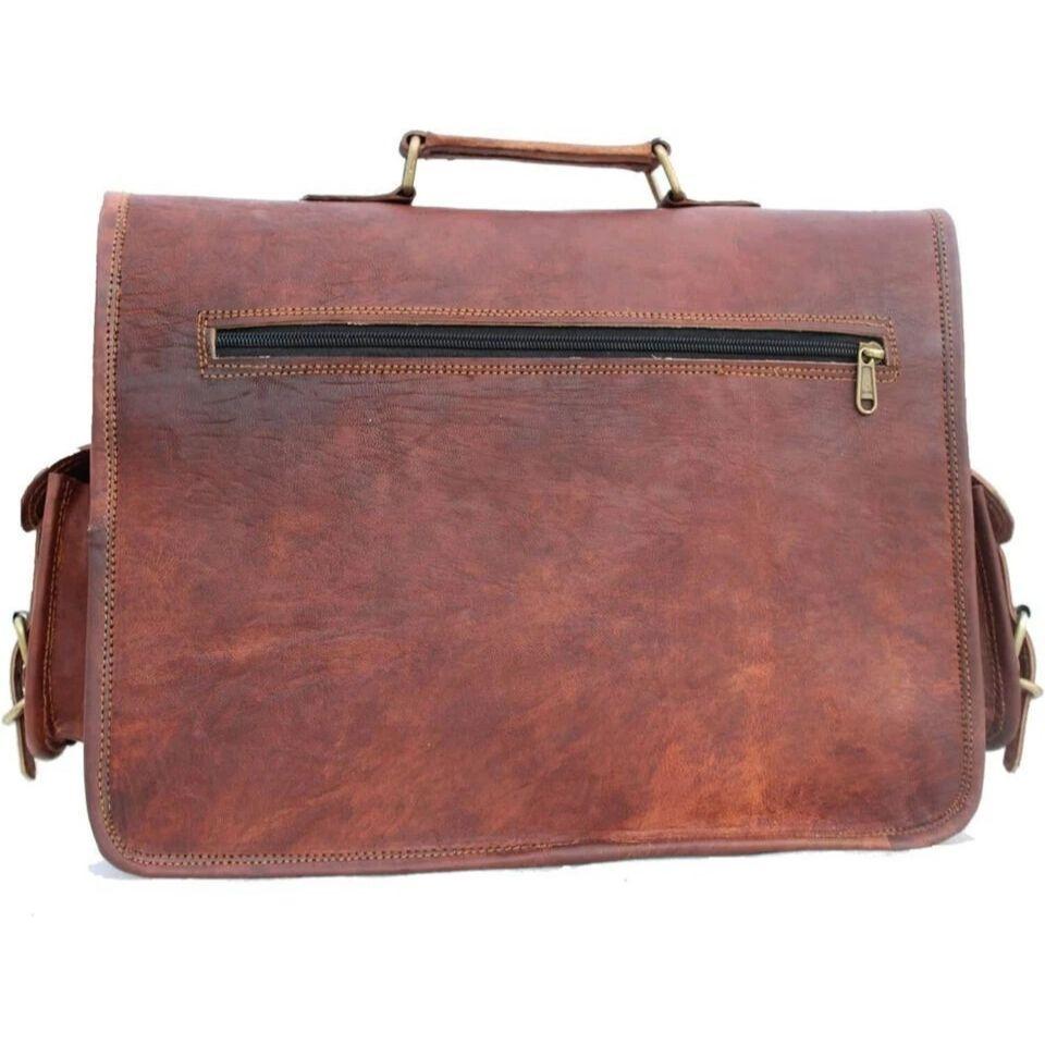 Fits Laptop Bag Men's Vintage Brown Leather Messenger Shoulder Briefcase