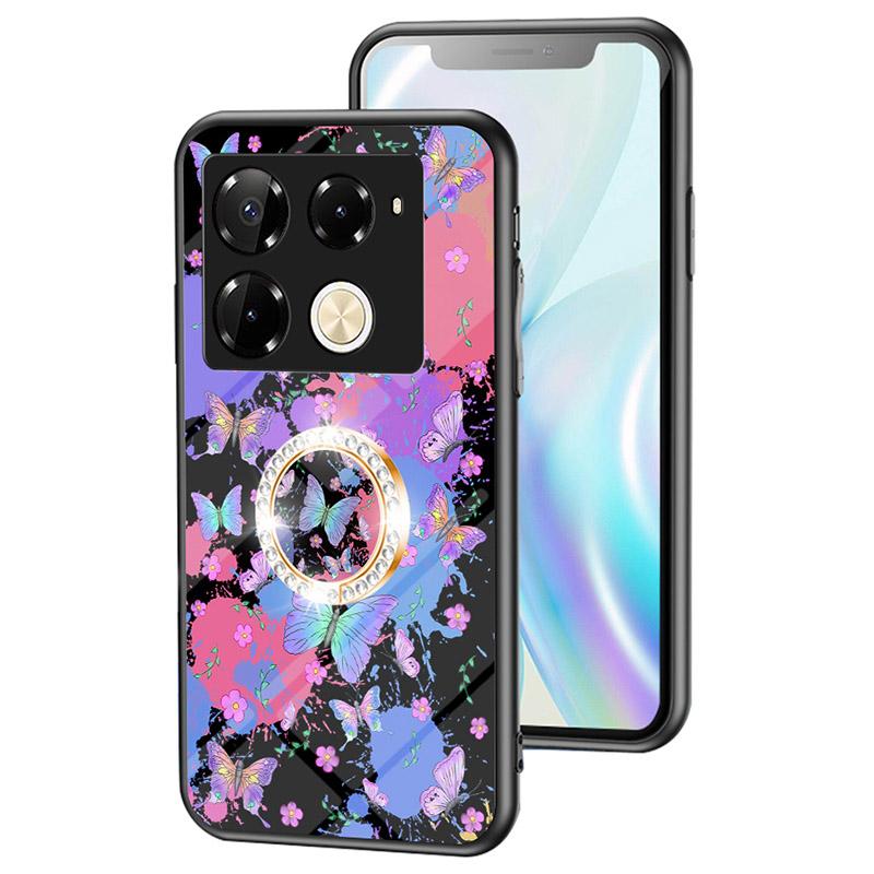 

For Infinix Note 40 Pro 4G Phone Case TPU Frame Tempered Glass+PC Back Cover Brilliant Butterfly