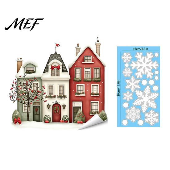 Static Glass Stickers Christmas Window Clings, Snowy Town House Snowflake Decals, Reusable Festive Winter Decals Xmas Stickers, Holiday Decor for Home