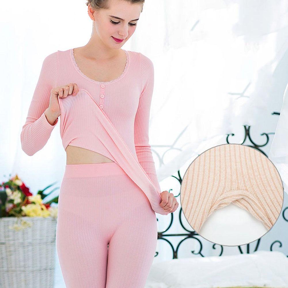 Pants Solid Color Long Sleeve Top Women Underwear Thermal Underwear Long Johns Set Top Pants Set