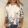 3/4 Sleeve Tops For Women T-Shirt Casual  Print Tops T Shirt Round Neck Pullover Blouse