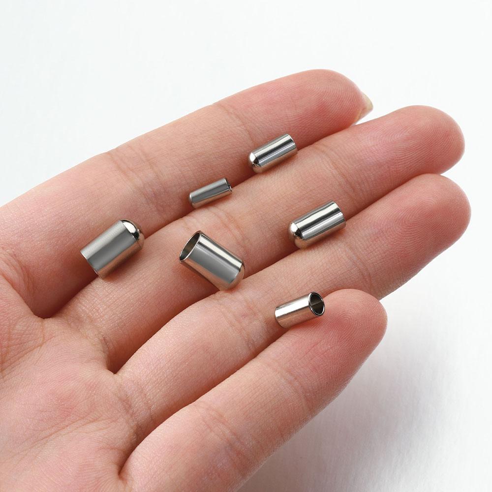 20pcs Stainless Steel End Caps Bracelet Necklace Fastener Round Caps Leather Cord Crimp Caps Accessories for Jewelry Making DIY