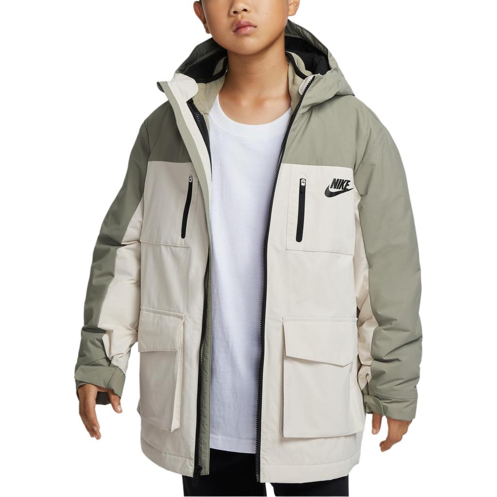 Nike Water-Resistant Fleece Three-In-One Letter Long Sleeve Color Block Hooded Jacket Set Kids jackets IR0023-320
