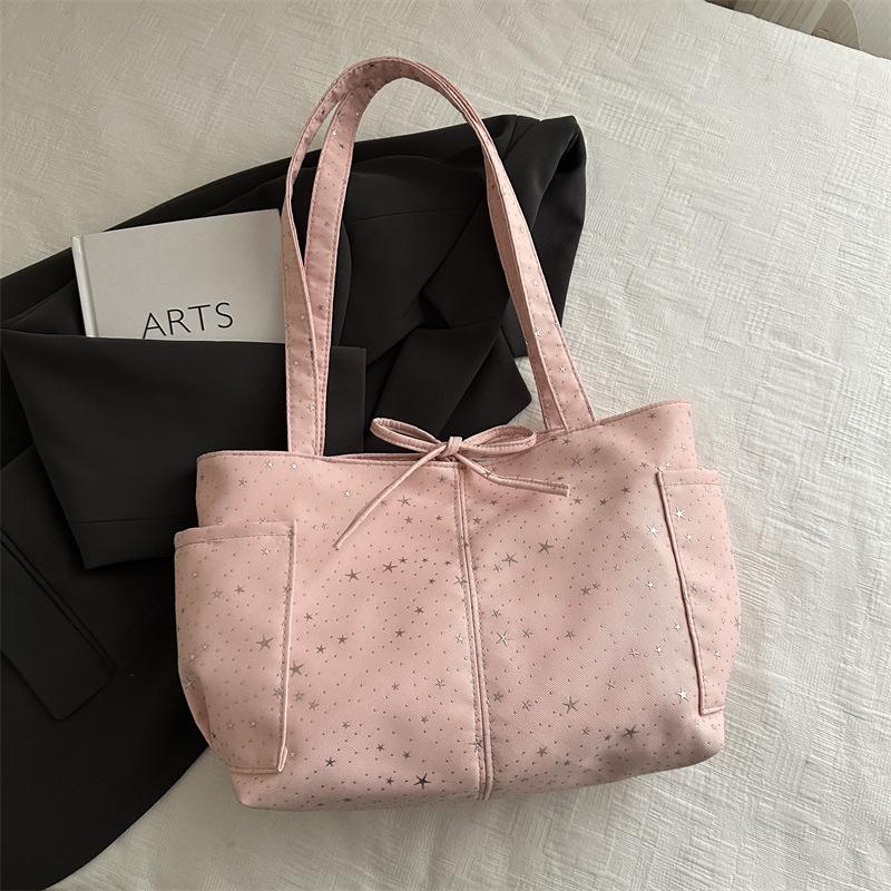 Simple Star Pattern Canvas Tote Bag for Women Large Capacity Casual Shoulder Handbag KTB