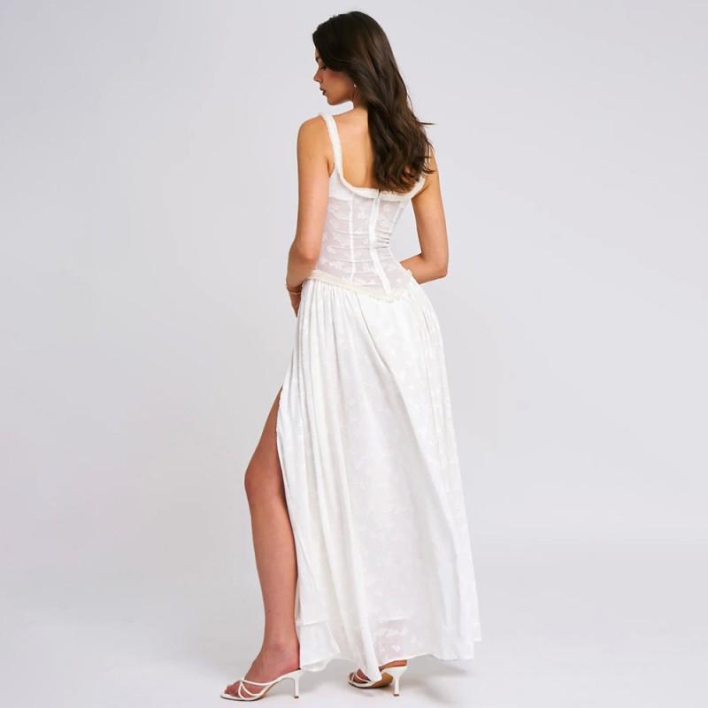 Womens Square Neck Slip Dress Sexy Backless Split Maxi Streetwear