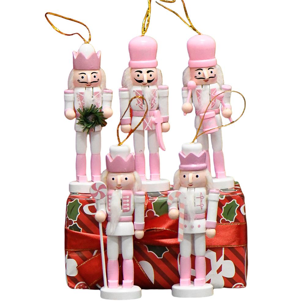 5Pcs 13cm Christmas Wooden Nutcracker Puppet Soldier Pendant Nutcracker Puppet Miniature Ornament for Festival Party Decoration China Mainland