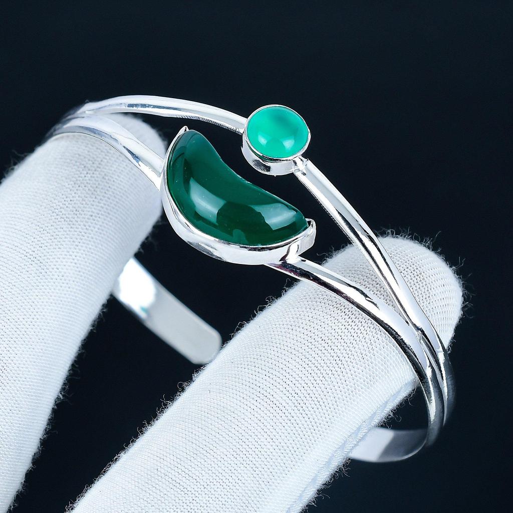 Natural Green Onyx Gemstone Handmade Cuff Bangle 925 Sterling Silver Cuff Bangle, Green Onyx Bracelet For Wife , Unisex Bangle, Party Wear Gift