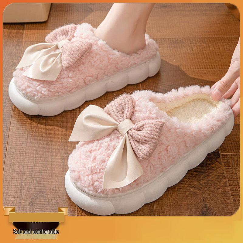 

Xie Baile Bowknot Plush Home Slippers 40-41