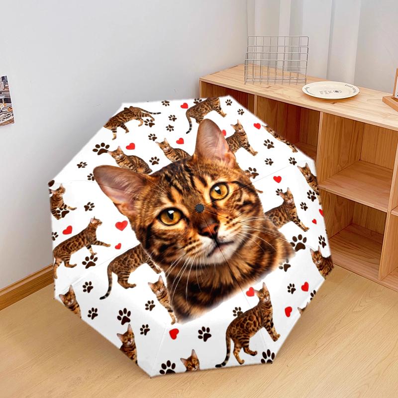 1 Stück Automatischer Faltregenschirm - Süßes Katzen-Hasen-Muster, Tragbares & Faltbares Design mit 8 Speichen, Weihnachts-Geburtstagsgeschenke