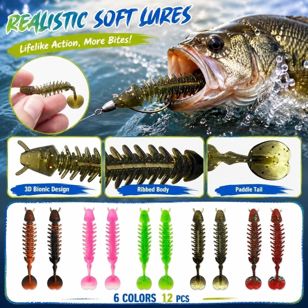 6 5cm Soft Fishing Lure with Reverse Thread T-Tail Design Bionic Artificial Bait for Freshwater and Saltwater Fishing