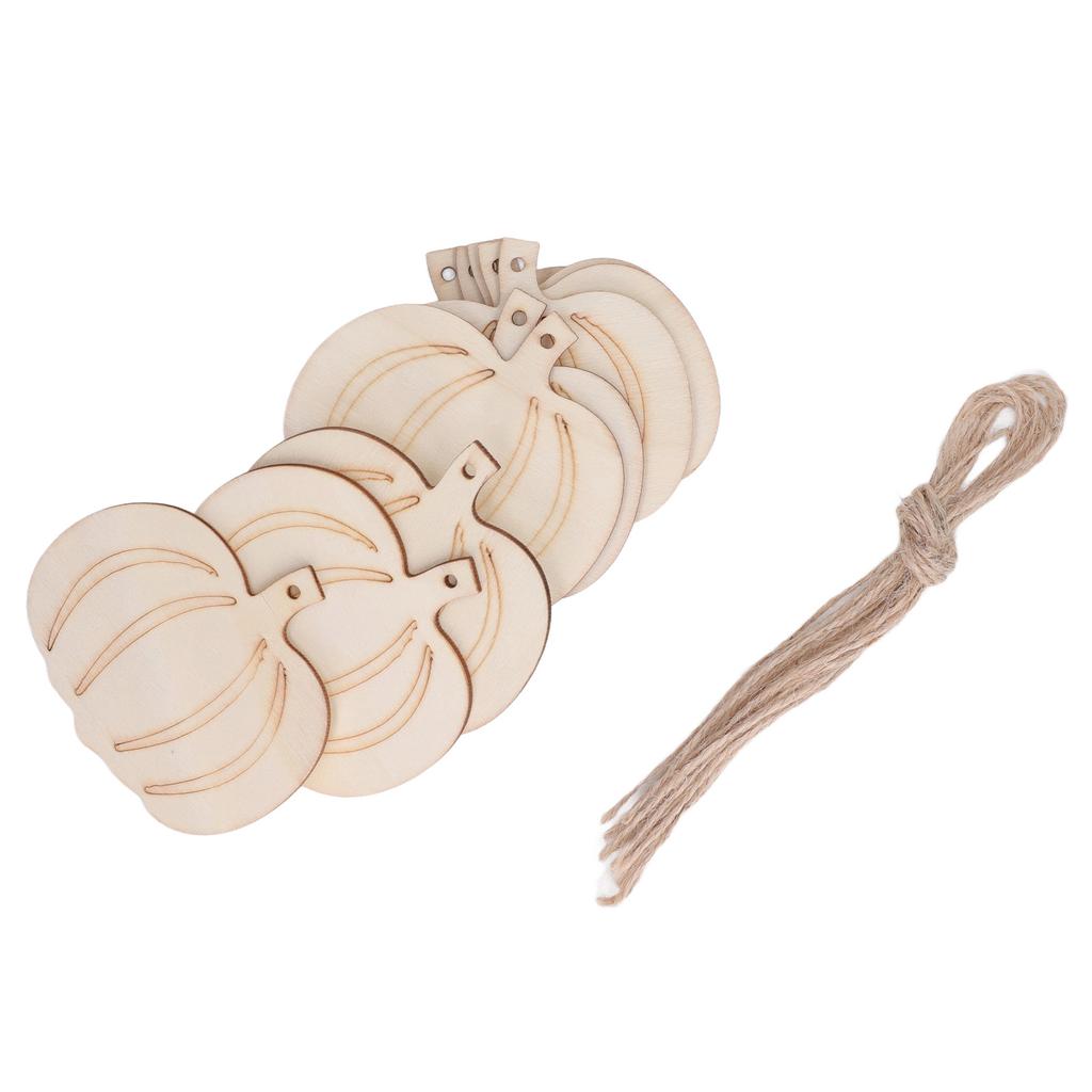 50 Sets Holz Kürbis Ausschnitt Unbemalt DIY Wunderschön Geschnitzte Synthetikholz Kürbisse mit Hanfseil für Partydeko