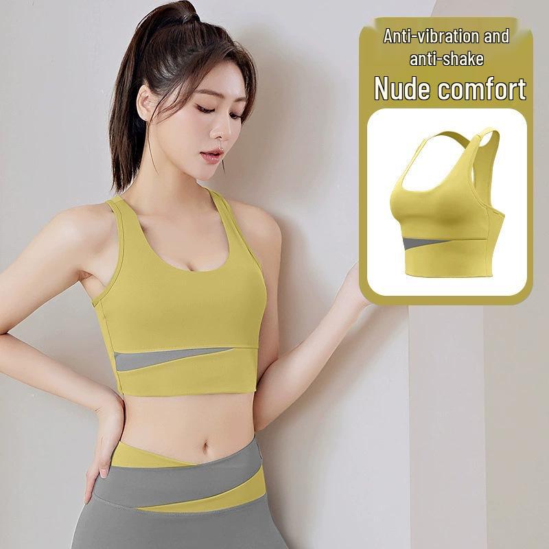 

Бесшовный топ для йоги с цветными блоками - Высокоэластичный, фиксированные чашки, ударопрочный, спортивный бюстгальтер для фитнеса с красивой спиной Large