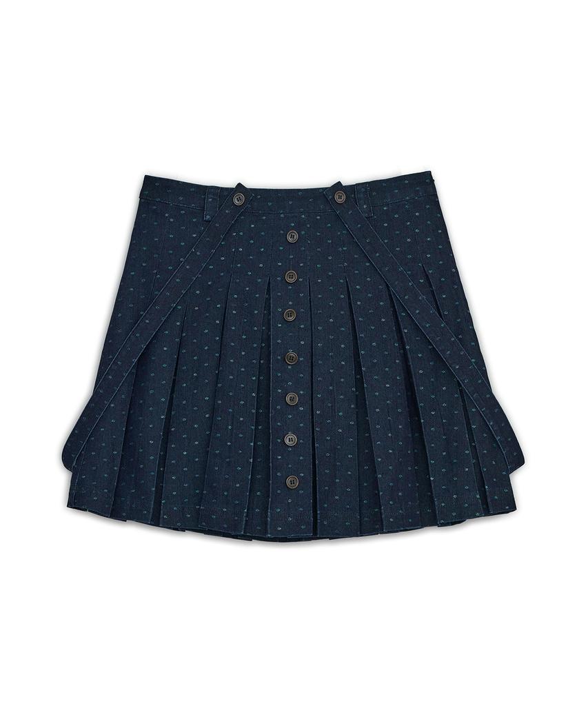 Hug Your Skin Strap Button Pleated Skirt (Navy)