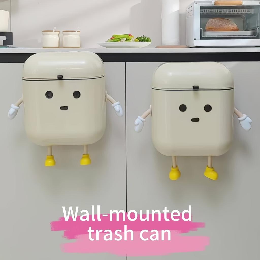 Cute cartoon hanging trash can, 12L/3.17 gallon capacity, with lid, large capacity, non-punching wall-mounted trash can