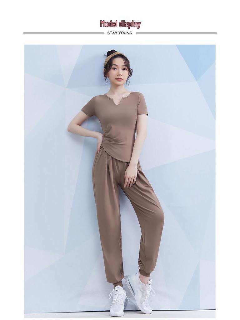 Women's Spring/Summer Yoga Suit Set - Short Sleeve Activewear for Outdoor Runs, Pilates, and Fitness Training