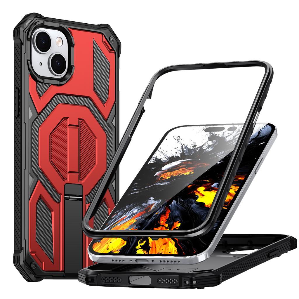 For iPhone 13 Magnetic Case Rotating Kickstand PC + TPU Shockproof Drop-proof Phone Cover