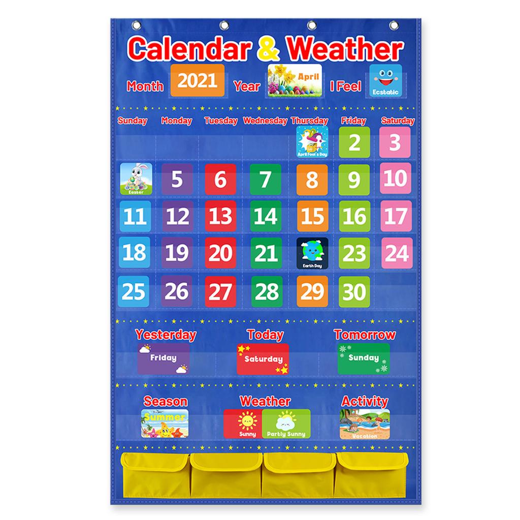 Kalender Väder Fickdiagram Klassrum Månadskalenderdiagram med 114 Kort för Klassrum Förskola Hemskola