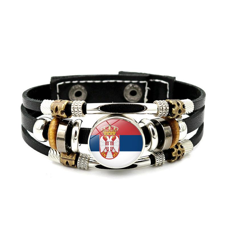 Factory National Country Flag Design Bracelet Crystal Bead Snap Button Sports National Team Jewelry Gift Leather Wrap Bracelet