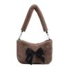 Handheld fluffy women's bag, new autumn and winter plush bag, cute bow small square bag, shoulder messenger bag.