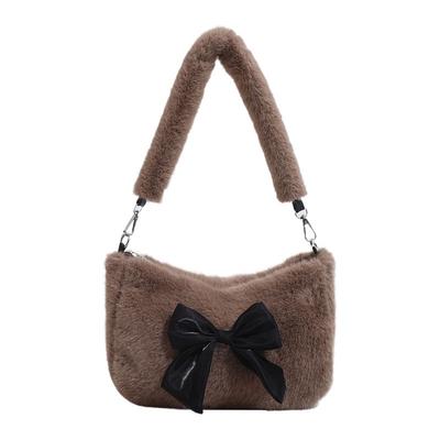 Handtas, pluizig, voor dames, nieuwe herfst- en winterpluche tas, schattige strik, kleine vierkante tas, schoudertas, schoudertas.