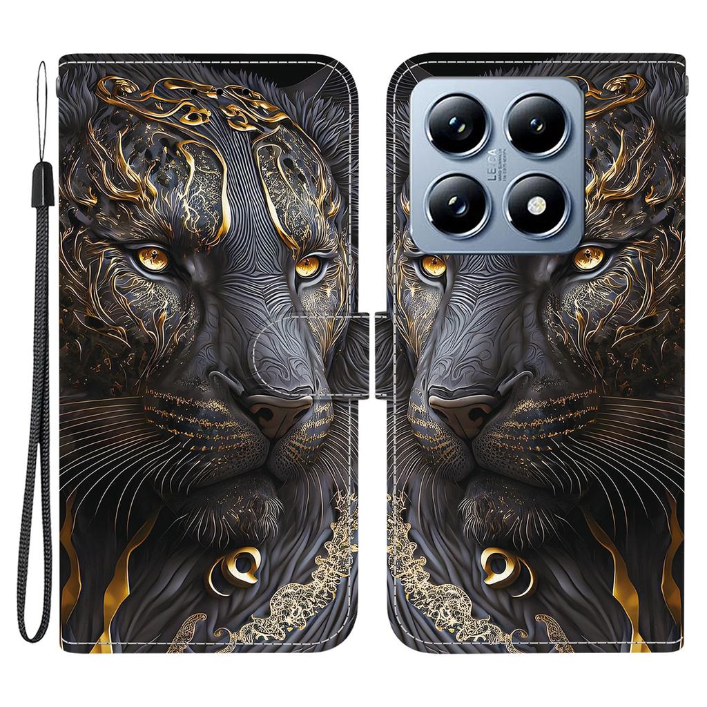 For Xiaomi 14T Leather Case Stand Wallet Pattern Printing Phone Cover with Wrist Strap