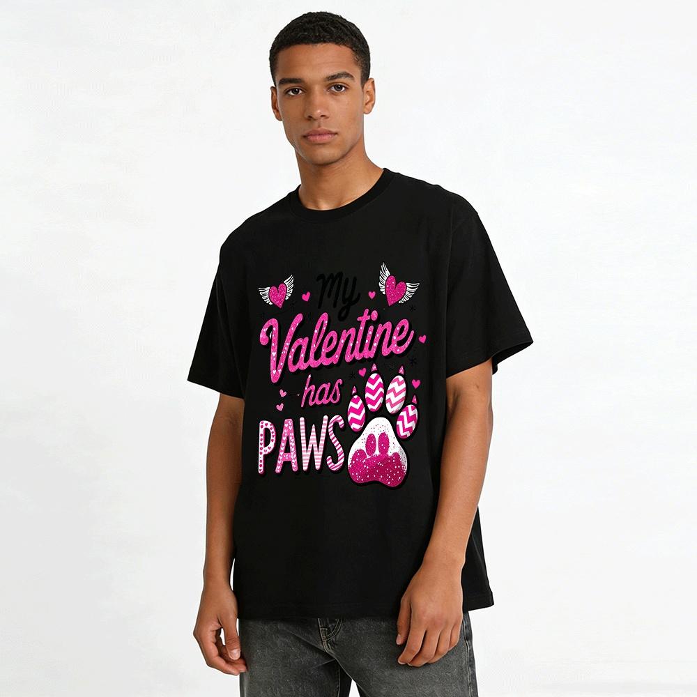 My Valentine Has Paws Pet Themed Heart Print Casual Top Pure cotton T-shirt