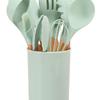11 Pcs Silicone Kitchenware Set Heat Proof Wooden Handle Kitchen Utensils Set with Storage Bucket
