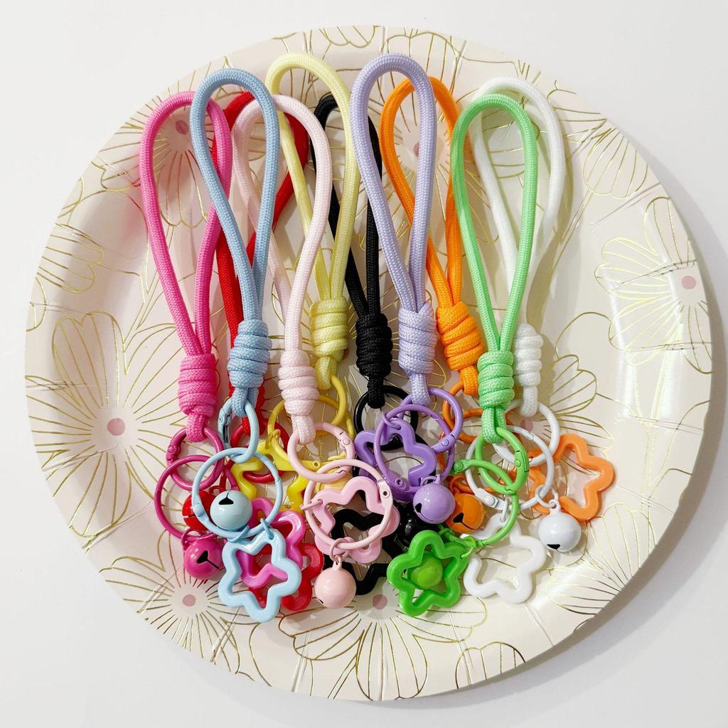 Five-Pointed Star Macaron Bell Lanyard: Energetic & Fresh Girlish Woven Wrist Rope with Pendant