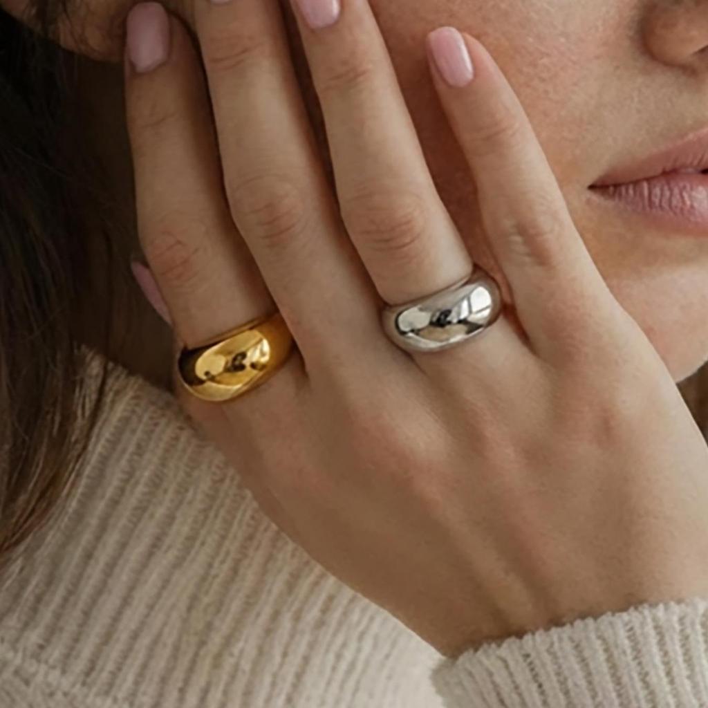 18K Gold-Plated Stainless Steel Geometric Arc Ring 