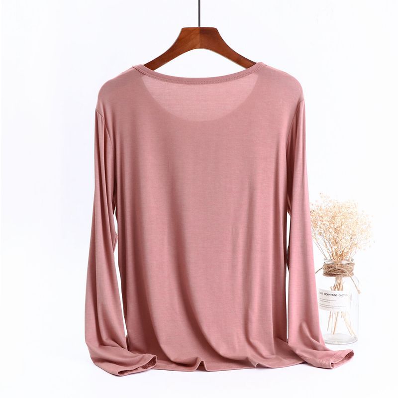 Große Größe 6XL Modal-T-Shirt mit langen Ärmeln, Damen-Herbst-T-Shirt mit Bodenbildung, O-Ausschnitt, lockere T-Shirts, einfarbig, Basic-T-Shirts, max. für 140 kg