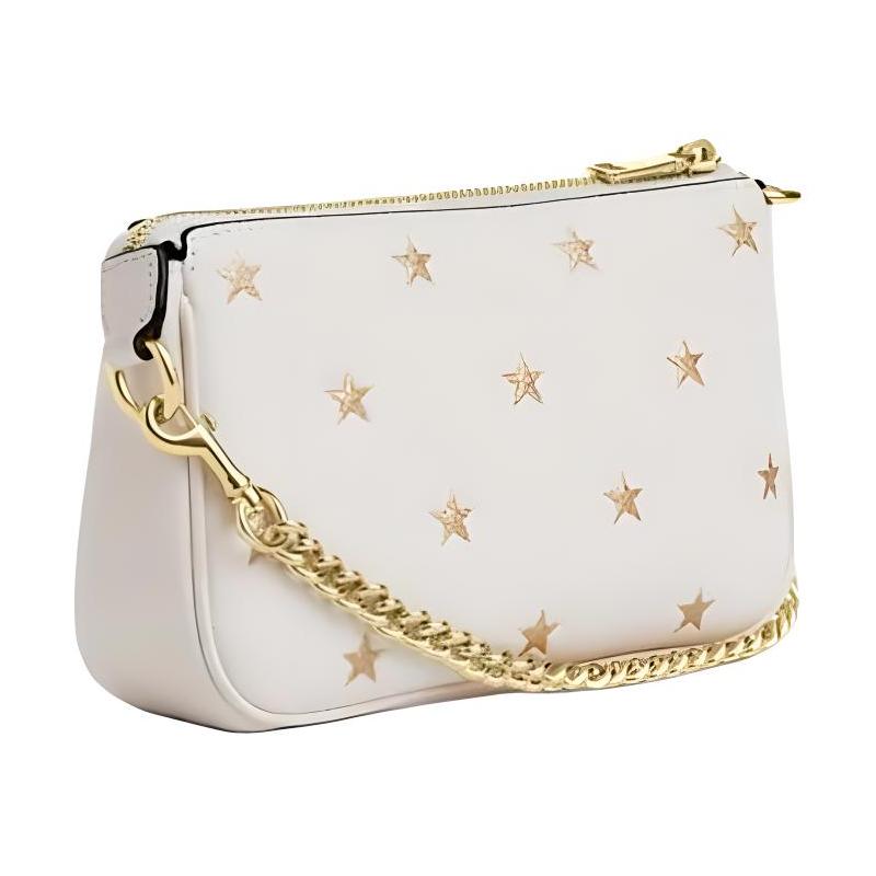 Coach Nolita 19 Star Print Zip Closure Calf Leather Shoulder Bag Small Women's Chalk White Mix