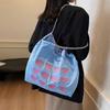 Bags Bags Women's 2025 New Japanese Cartoon Embroidery Thread Love Shoulder Bag Large Capacity Casual Versatile Commuter Bag
