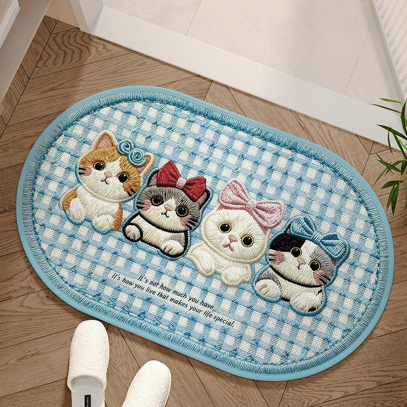 Cartoon Dog Floor Mat Cute Yarn Knit Style Absorbent Rug Non Slip Doormat for Bedroom Living Room Bathroom Home Decor