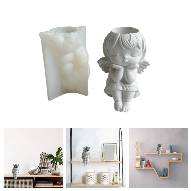 Garden Planter Pot Silicone Mold Wing Girl Vase Flower Pot Pen Holder Resin Mold Unique Garden Decoration Planter Mold