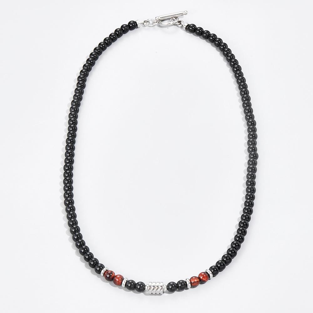 Men's Beaded Necklace with Stainless Steel and Tiger's Eye Stone Beads.