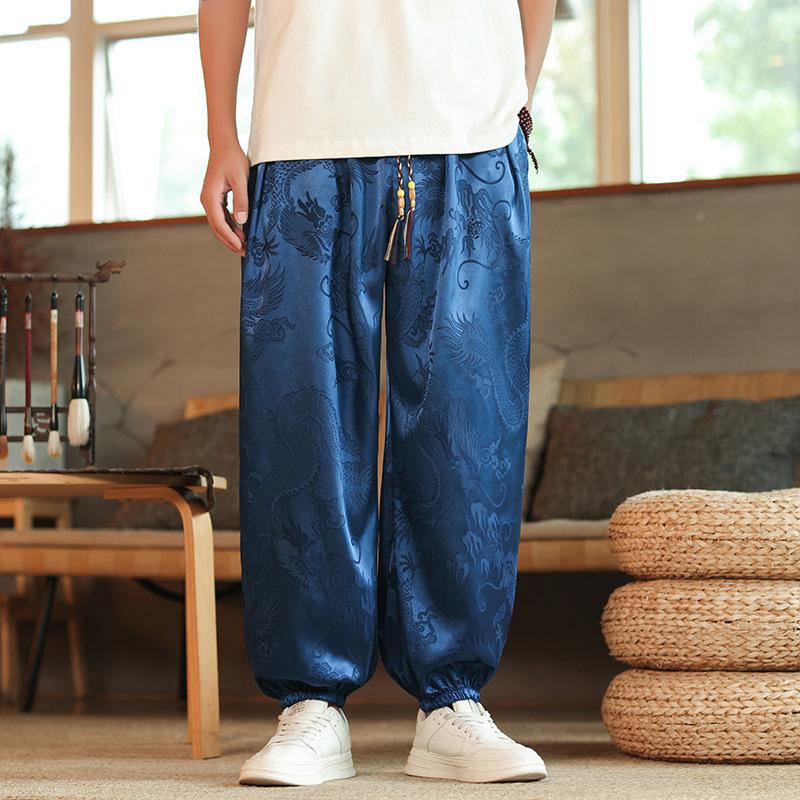 

Men s Loose Wide Leg Pants Thin Casual Plus Size Men s Lantern Pants Extra Large Waist Corduroy Summer Long Trousers Animal Pattern 5XL темно-синього кольору