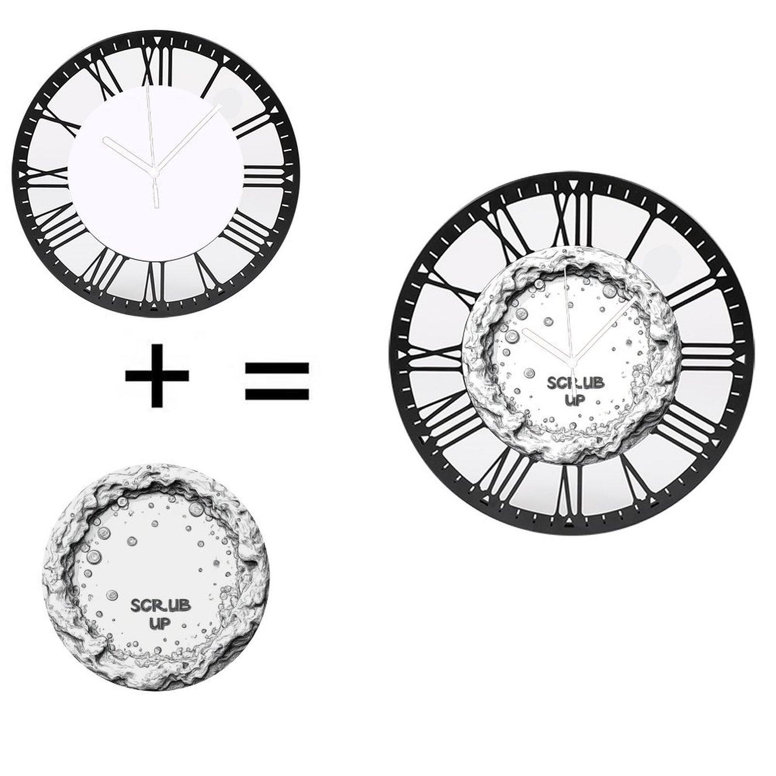 25cm Round Iron Wall Clock with a Celestial Motif and Roman Numerals (White,10 inch(25.40cm))