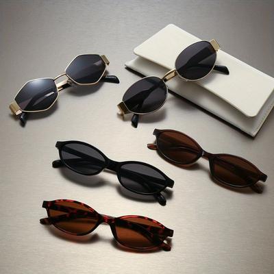 5pcs Multiple Fashionable Oval Frame Women's Glasses Metal Frame Oval Small Frame Glasses Casual Wear Matching Accessories