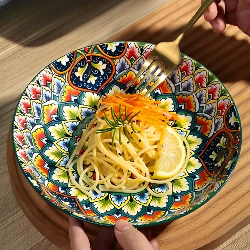 Bohemian-style Round Ceramic Plate Creative Shallow Plate High-end Exquisite Steak Plate 10-inch Pasta Plate