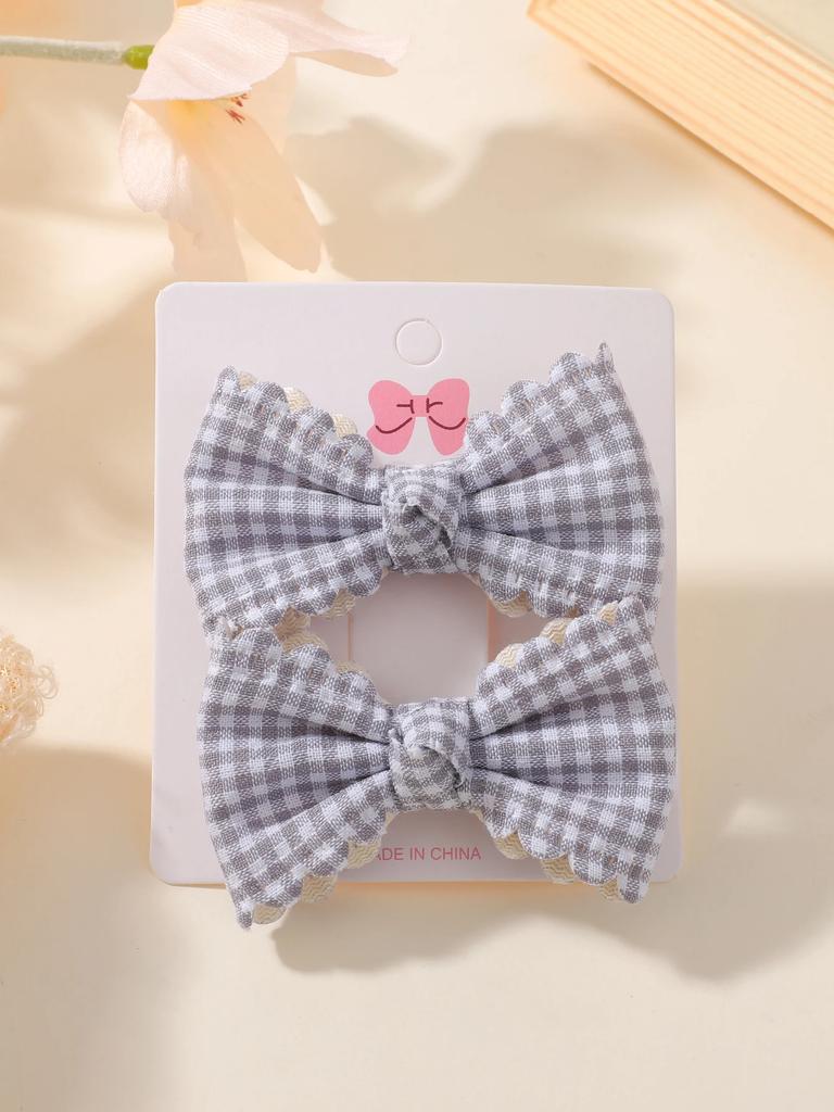 2Pcs/Set Flower Print Hair Clips Kids Bows For Baby Girls Handmade Plaid Cute Bowknot Hairpin Barrettes Cotton Hair Accessories