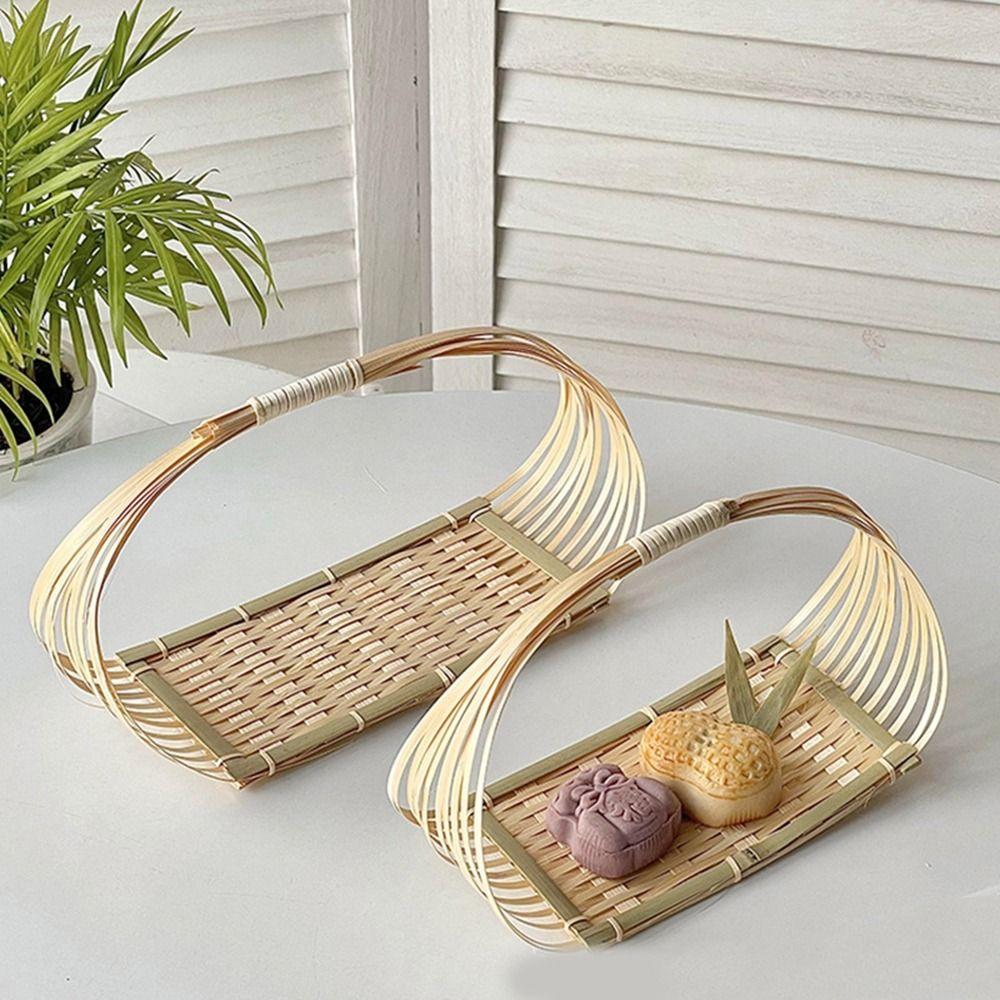

3 шт., плетеная вручную бамбуковая корзина, большая вместимость, корзина для фруктов, переносная корзина для пикника, овощи 3Pcs
