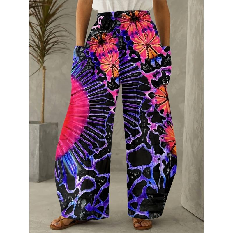Plus Size Fashion Women 1XL-5XL Casual Loose Christmas Printing Long Wide Leg Yoga Pants Pocket Lounge Pants Pajama Pants